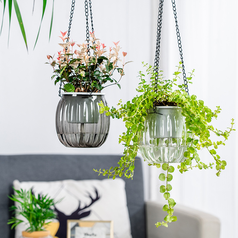 Plastic Resin Balcony Self Watering Hanging Hydroponic Flower Pot