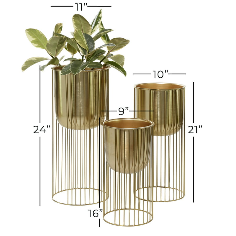 24", 20", 16"H Deep Recessed Dome Gold Metal Planter with Elevated Caged Stand (3 Count) - Image 4