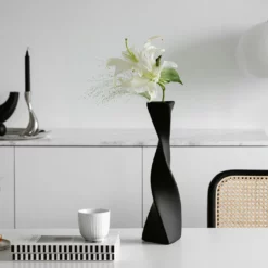 41cm Ceramic Rotary Vase Nordic Modern Art Simple, Black