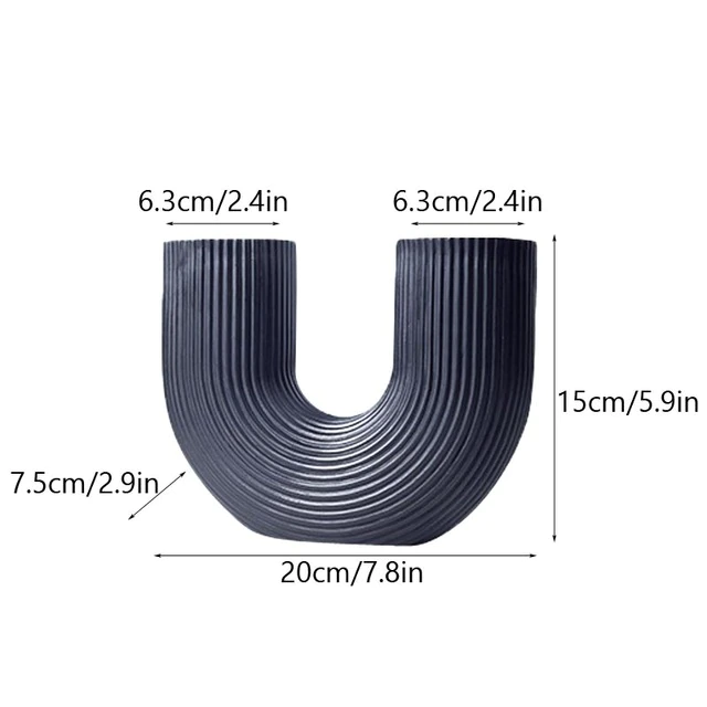 Resin U Shape Vase Nordic Style Modern Art Flower, Black - Image 2