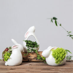 3 PCS Ceramic Cartoon Rabbits Flowerpot For Succulents