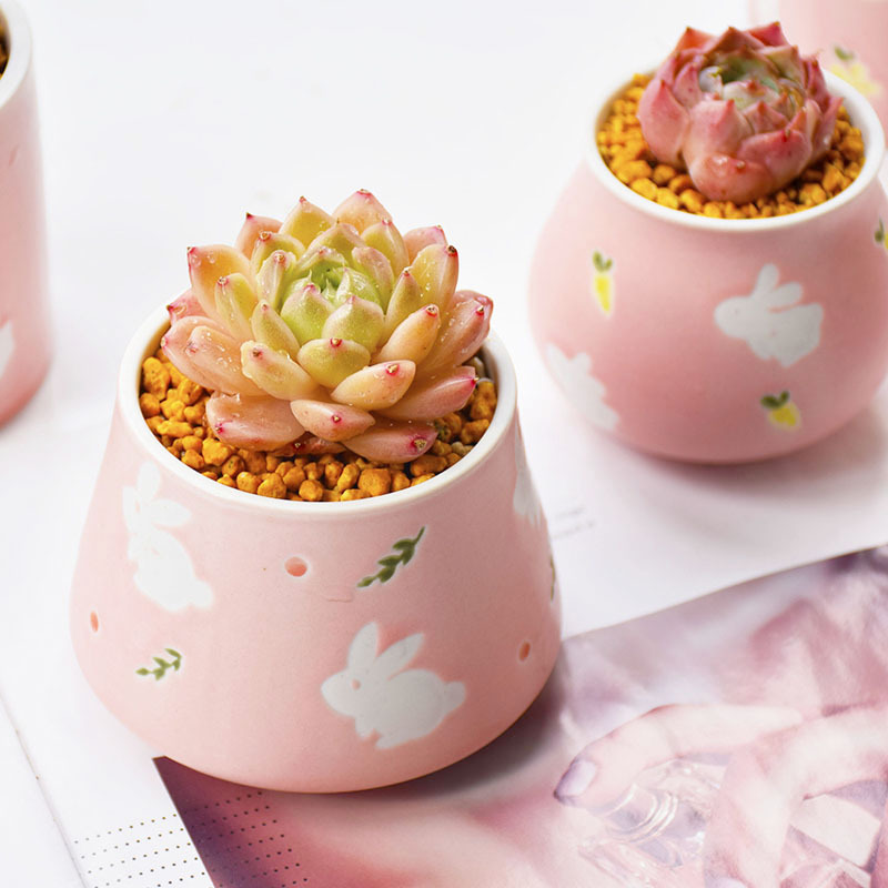 4PCS/Set Ceramic Cute Pink Rabbit Flower Pot - Image 3