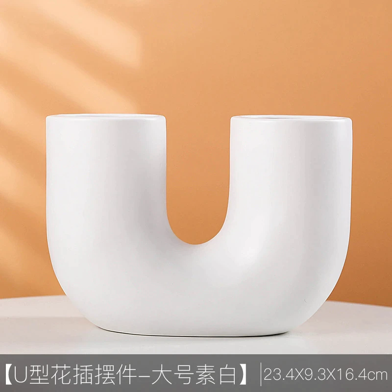 Creative U-shaped Ceramic Vase Simple Flower Pot, White - Image 2