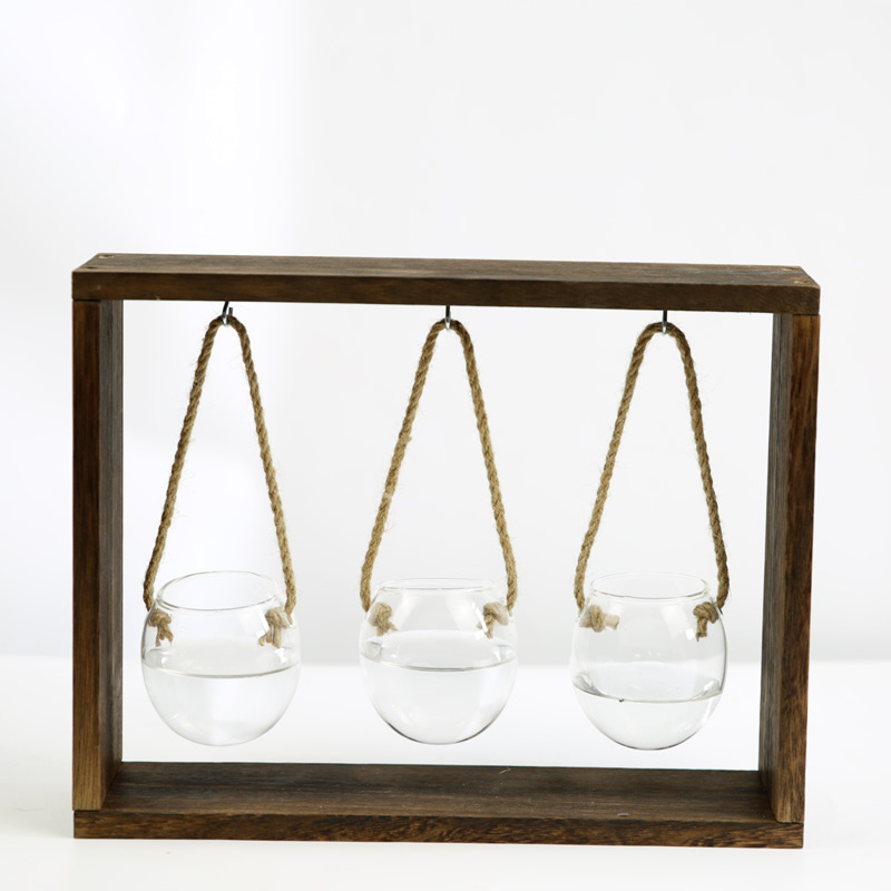 Creative Wooden Frame Transparent Glass Hydroponic Plant Pot Vase - Image 4