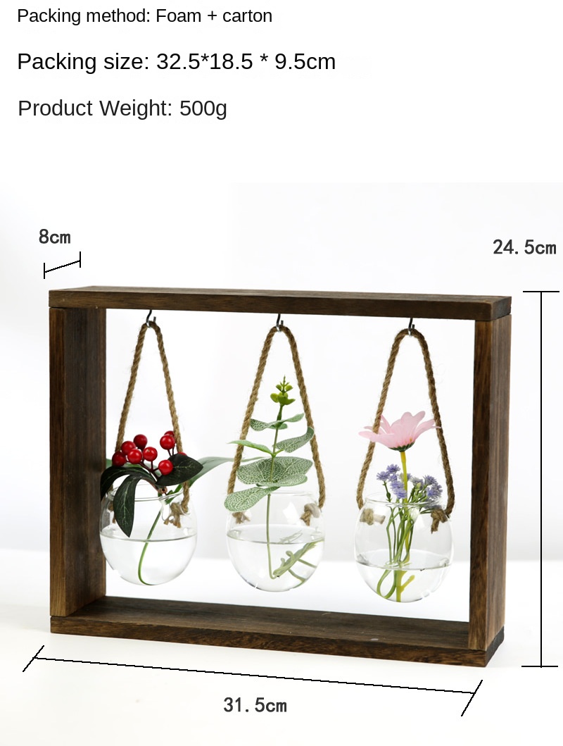 Creative Wooden Frame Transparent Glass Hydroponic Plant Pot Vase - Image 5