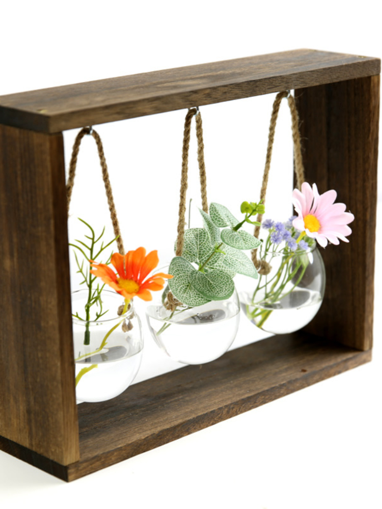 Creative Wooden Frame Transparent Glass Hydroponic Plant Pot Vase - Image 2