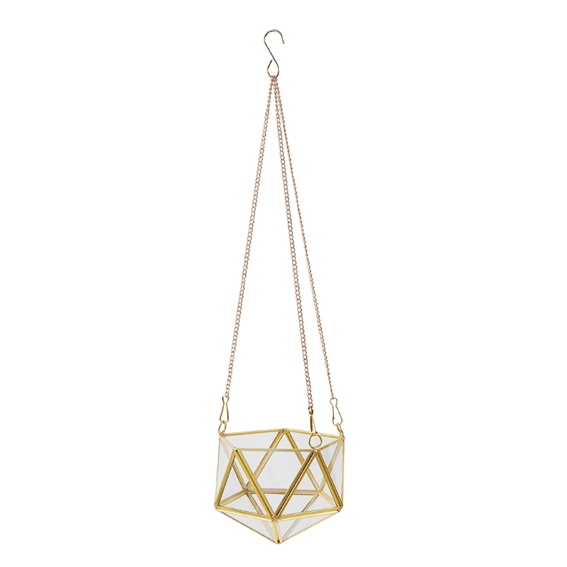 Modern Polyhedron Diamond Shape Hanging Glass Terrarium Plant Holder - Image 2