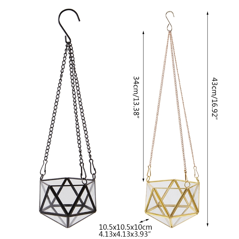 Modern Polyhedron Diamond Shape Hanging Glass Terrarium Plant Holder - Image 6