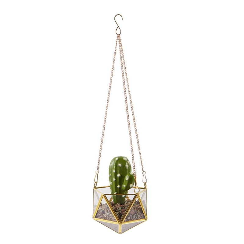 Modern Polyhedron Diamond Shape Hanging Glass Terrarium Plant Holder