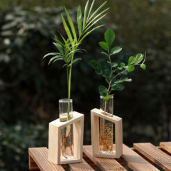 2PCS Hydroponic Glasses Terrarium Bonsai Plant Pots with Wood Tray Home Decorative