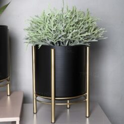 Nordic Round Black Flower Plant Pot with Iron Stand Home Countertop Decorative