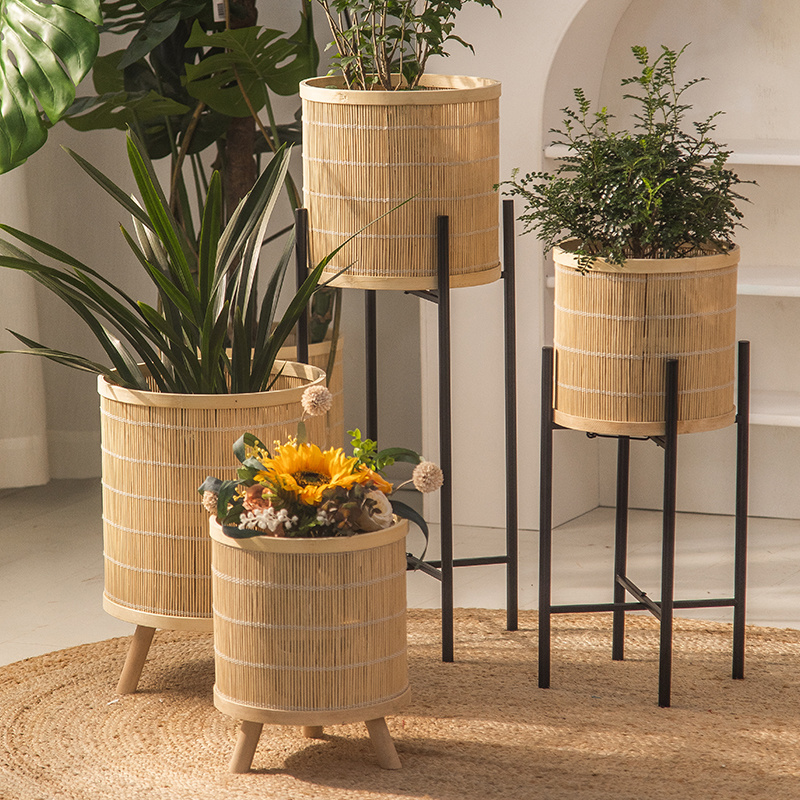 Indoor Simple Rattan Woven Storage Flower Plants Stand - Image 4