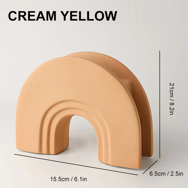 Nordic Ceramic Vase Geometric Figurines Arch, Cream Yellow - Image 2