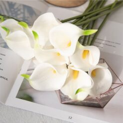 5Pcs White Green Real Touch PU Calla Lily Artificial Flowers Home Decoration