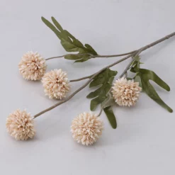 5 Heads Silk Dandelion Flower Ball Pompom Artificial Flowers Branch with Green Leaves Home Decoration
