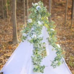 2M Artificial Eucalyptus Garland Silk Camellias Flowers Fake Hanging Vine