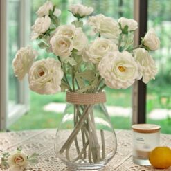 8Pcs Artificial Flowers Silk White Roses Flowers Bouquet Home Decoration