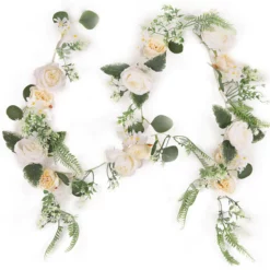 1.75M Artificial Flowers White Rose Eucalyptus Garland Silk Vines Wedding Home Decoration