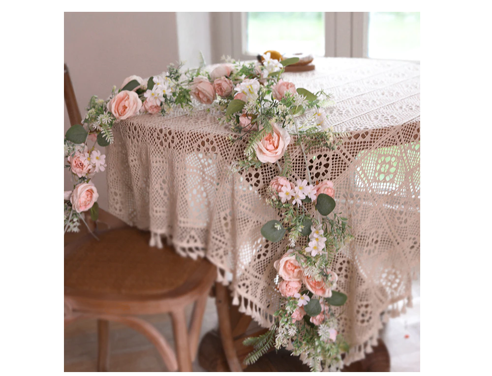 1.7M Pink Silk Rose Peony Garland Artificial Flowers Eucalyptus Leaves Vines Wedding Home Decoration