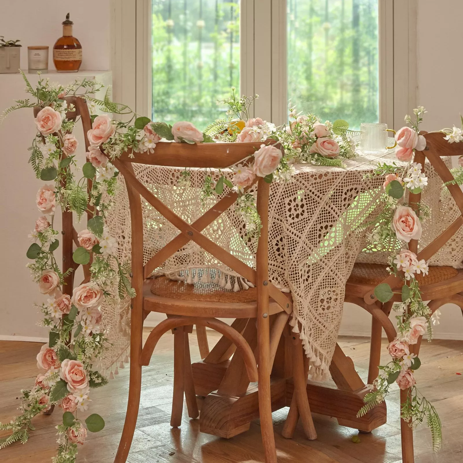 1.7M Pink Silk Rose Peony Garland Artificial Flowers Eucalyptus Leaves Vines Wedding Home Decoration - Image 2