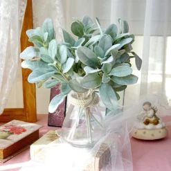 Artificial Flowers Flocking Rabbit Ear Leaf Home Decoration