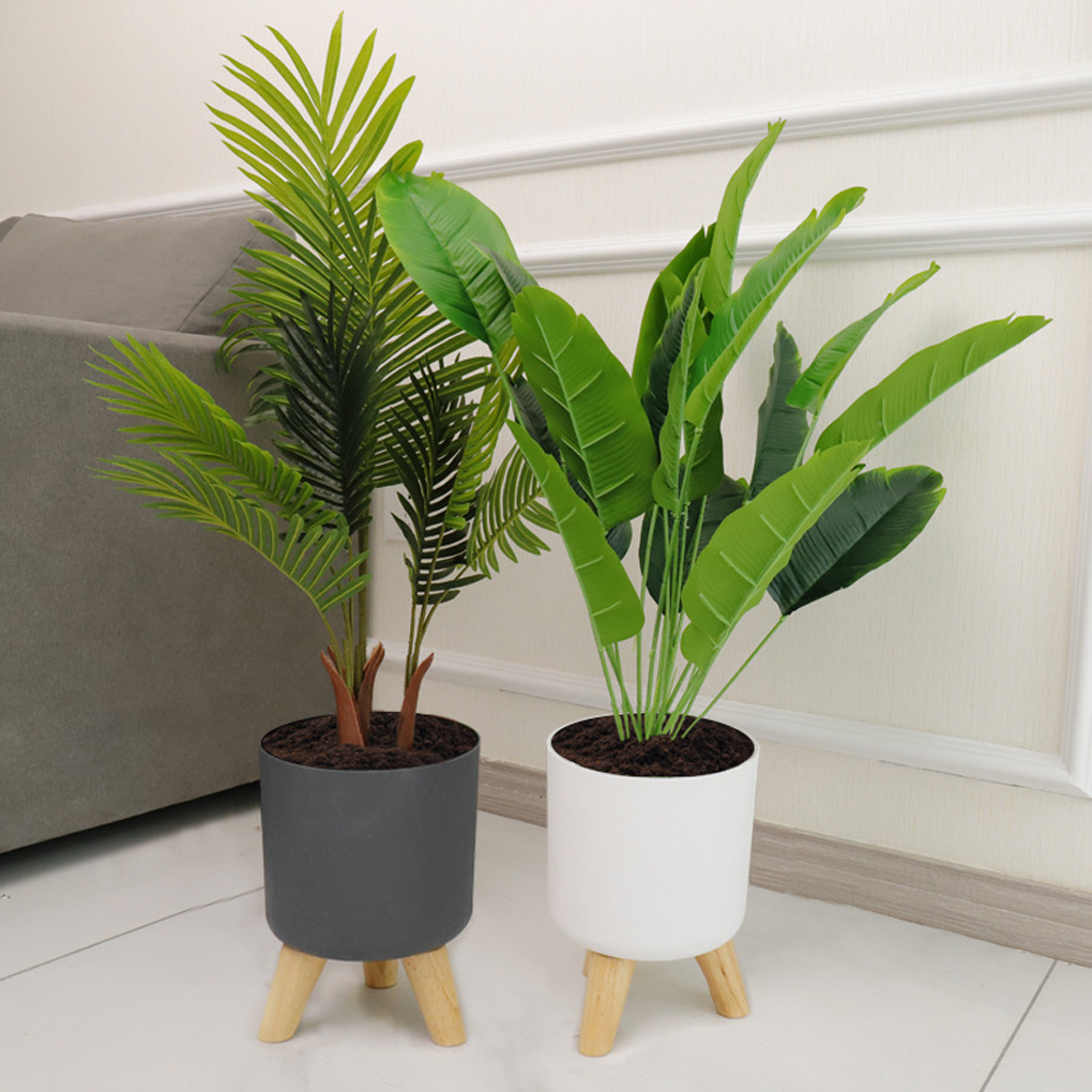 Modern Self Watering Flower Pot with Wood Legs for Home Decoration - Image 2