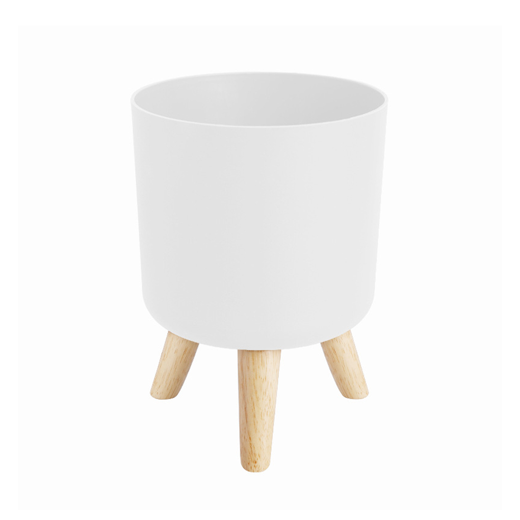 Modern Self Watering Flower Pot with Wood Legs for Home Decoration - Image 3