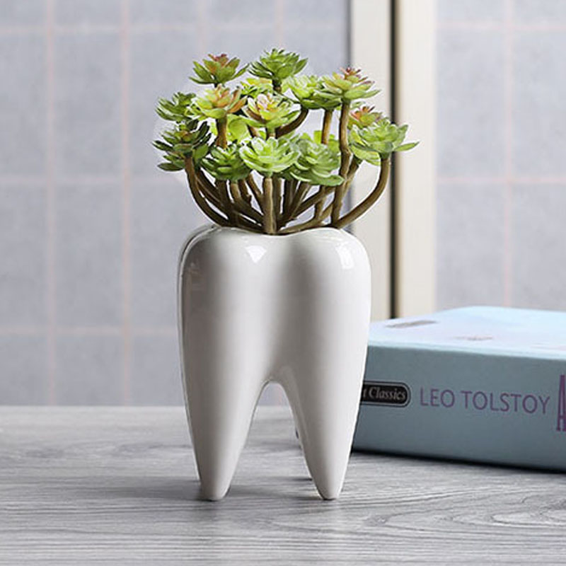 White Ceramic Tooth Shape Plant Pot - Image 2