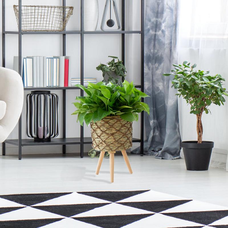 Round Woven Plant Flower Pots Stand With Legs - Image 4