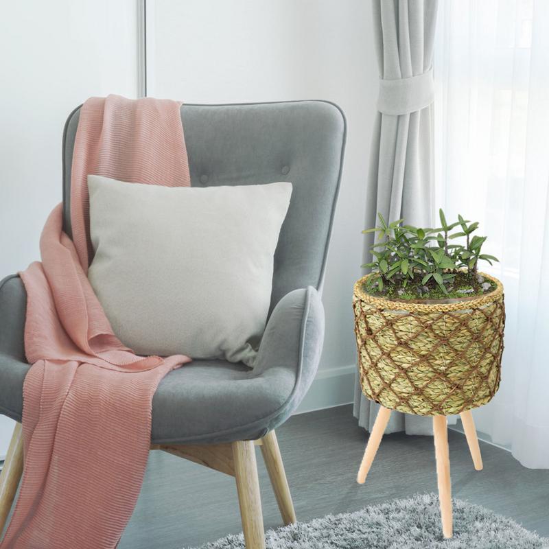Round Woven Plant Flower Pots Stand With Legs - Image 2