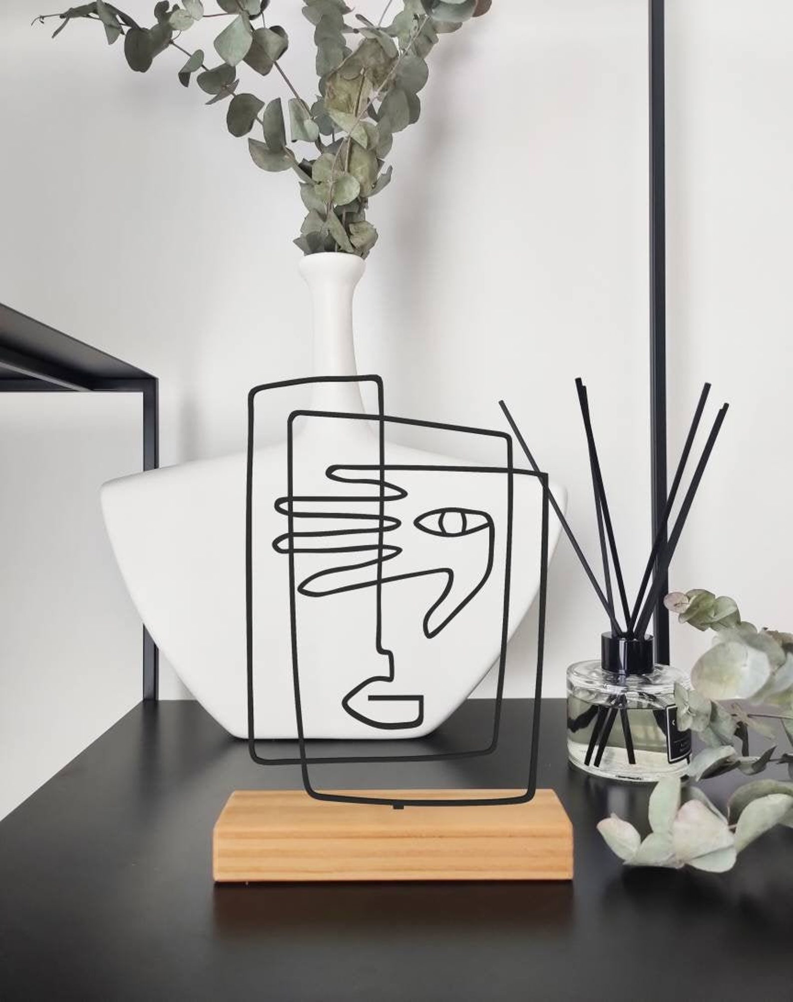 Boho Face Shelf Decor. Wood Based Black Metal Home Decor - Image 3