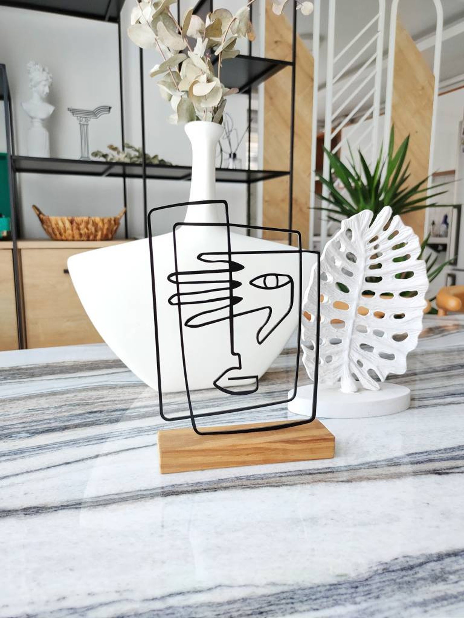 Boho Face Shelf Decor. Wood Based Black Metal Home Decor - Image 2