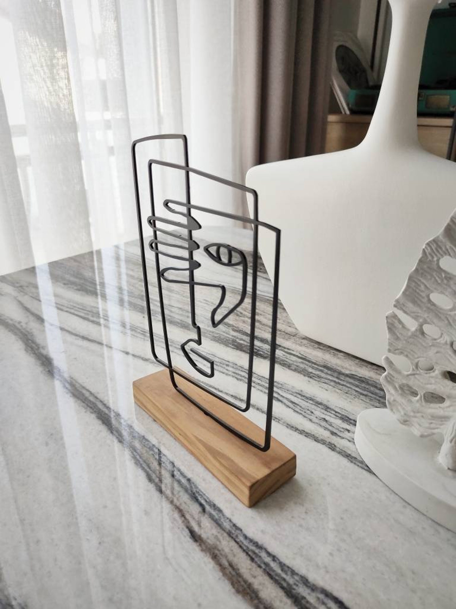 Boho Face Shelf Decor. Wood Based Black Metal Home Decor - Image 4