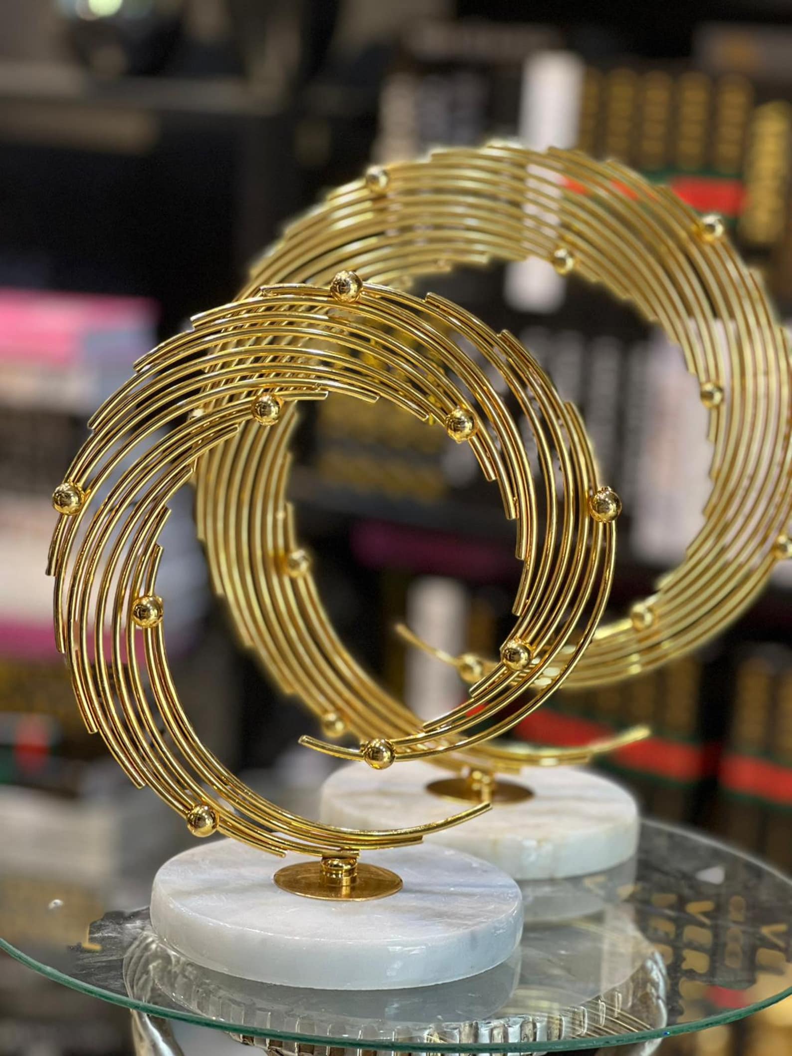 2 Sets of Marble Stand Planet, Gold Metal Decorative - Image 3