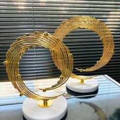 2 Sets of Marble Stand Planet, Gold Metal Decorative