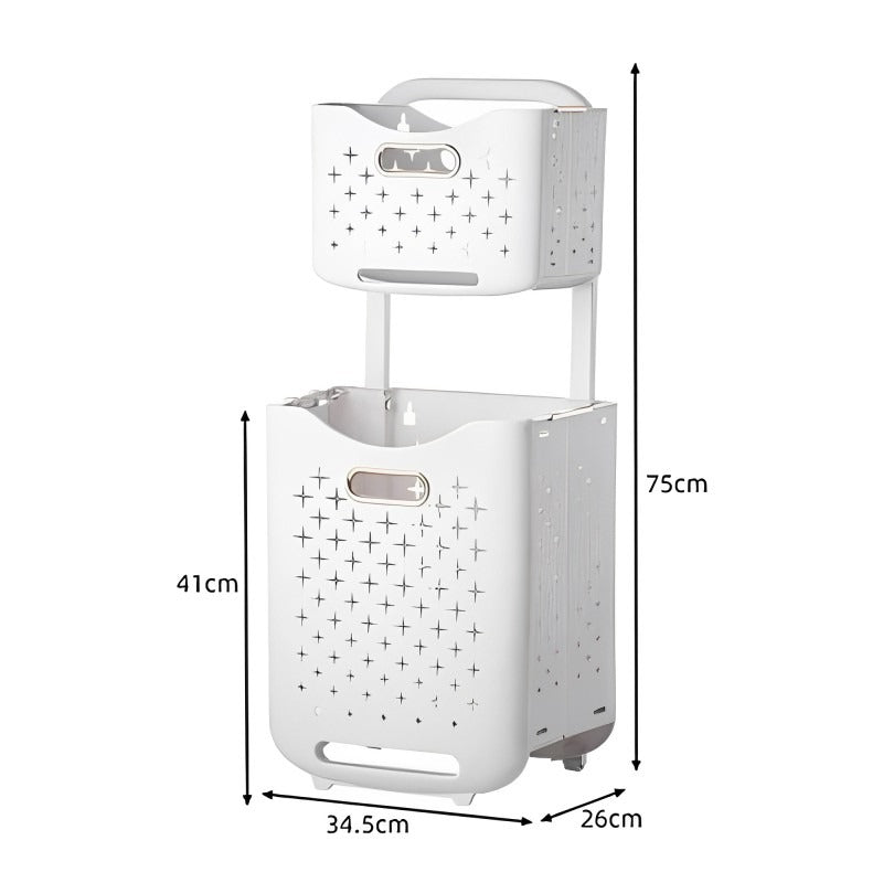 2 Tier Laundry Baskets With Wheels - Movable, Foldable Laundry Sorter Bucket - Image 11