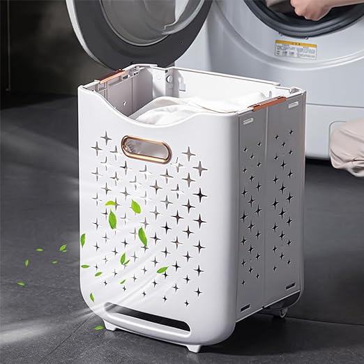 2 Tier Laundry Baskets With Wheels - Movable, Foldable Laundry Sorter Bucket - Image 4