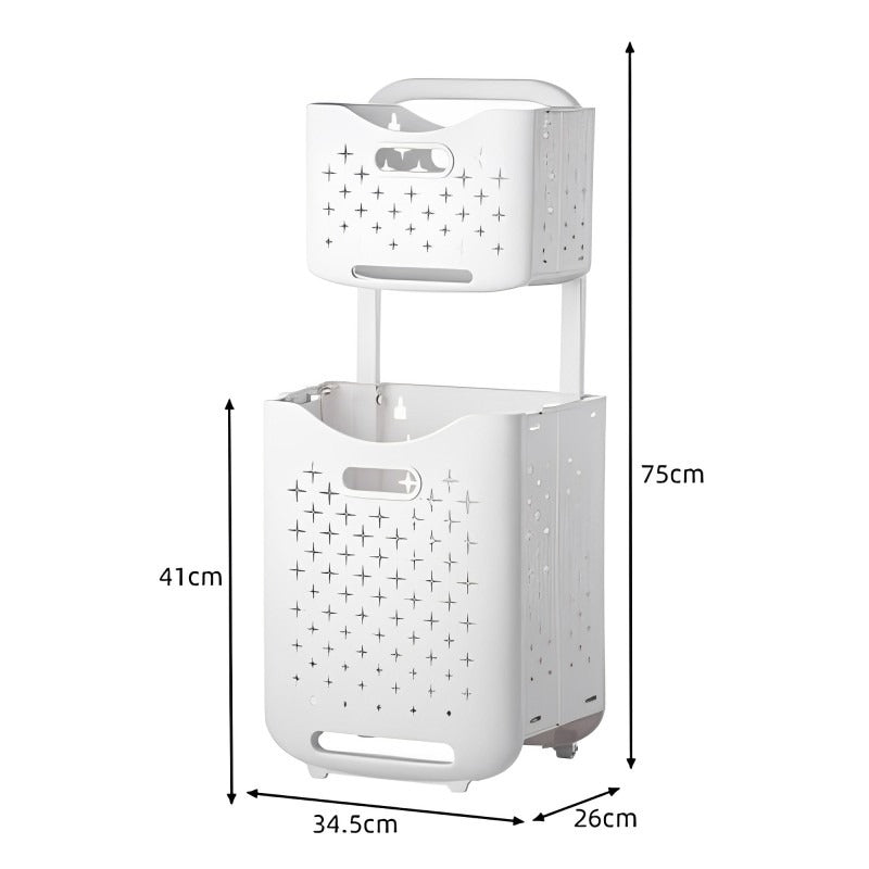 2 Tier Laundry Baskets With Wheels - Movable, Foldable Laundry Sorter Bucket - Image 10