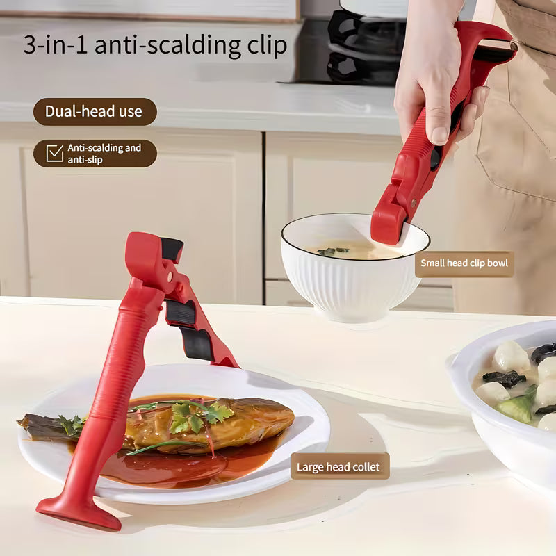 3-In-1 Heat-Resistant Kitchen Tongs Anti-Scald Clip– Can Opener, Tray Lifter, Hot Plate Gripper, - Image 7