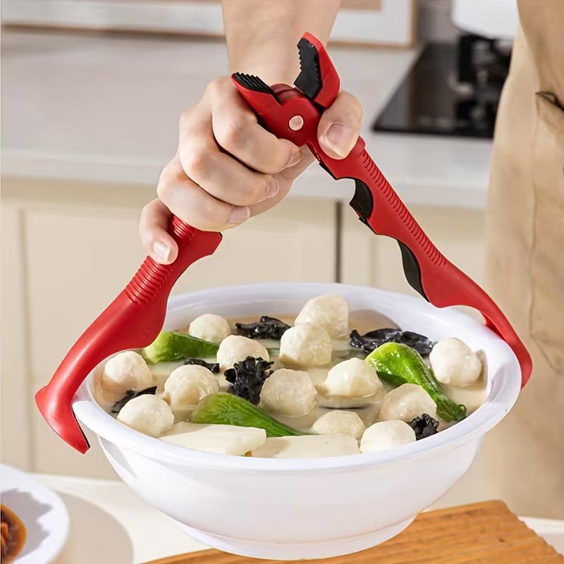 3-In-1 Heat-Resistant Kitchen Tongs Anti-Scald Clip– Can Opener, Tray Lifter, Hot Plate Gripper,