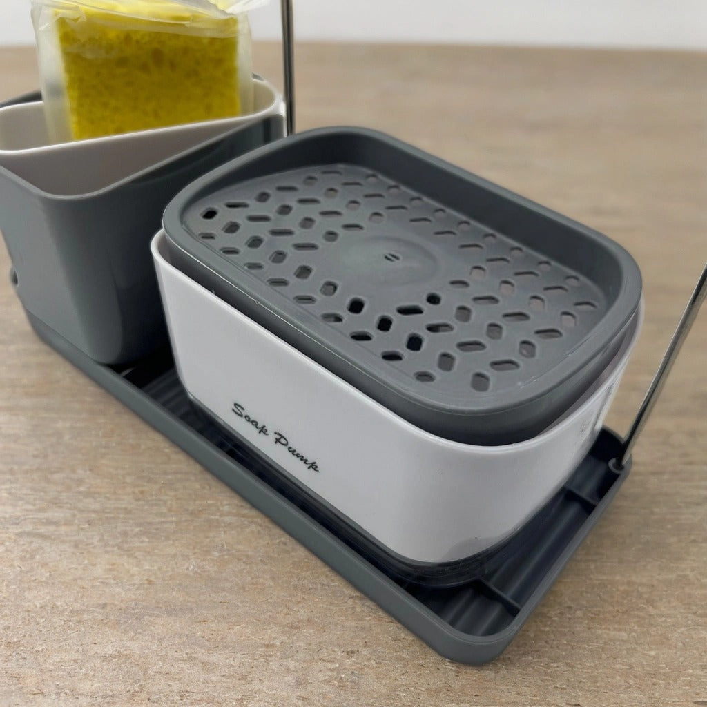 3-in-1 Soap Dispenser with Sponge Holder, Dishcloth & Brush Rack, Sink Caddy Organizer for Kitchen Countertop - Image 6