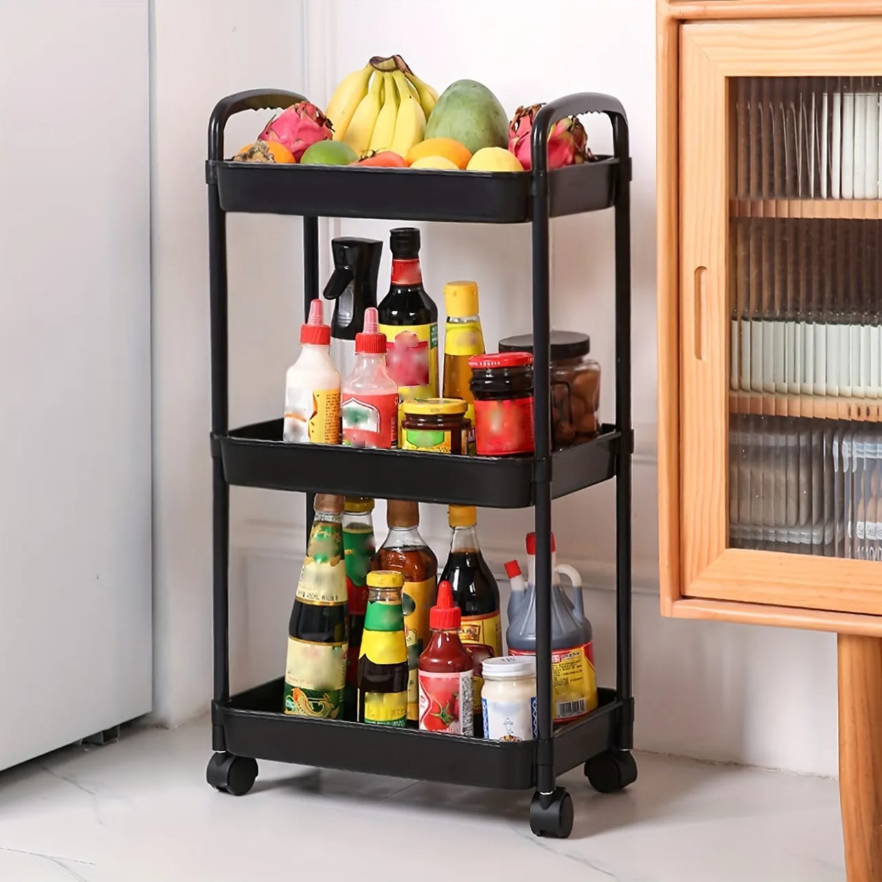 3-tier Trolley Cart, Bathroom Organizer Stand, Storage Rack Shelf