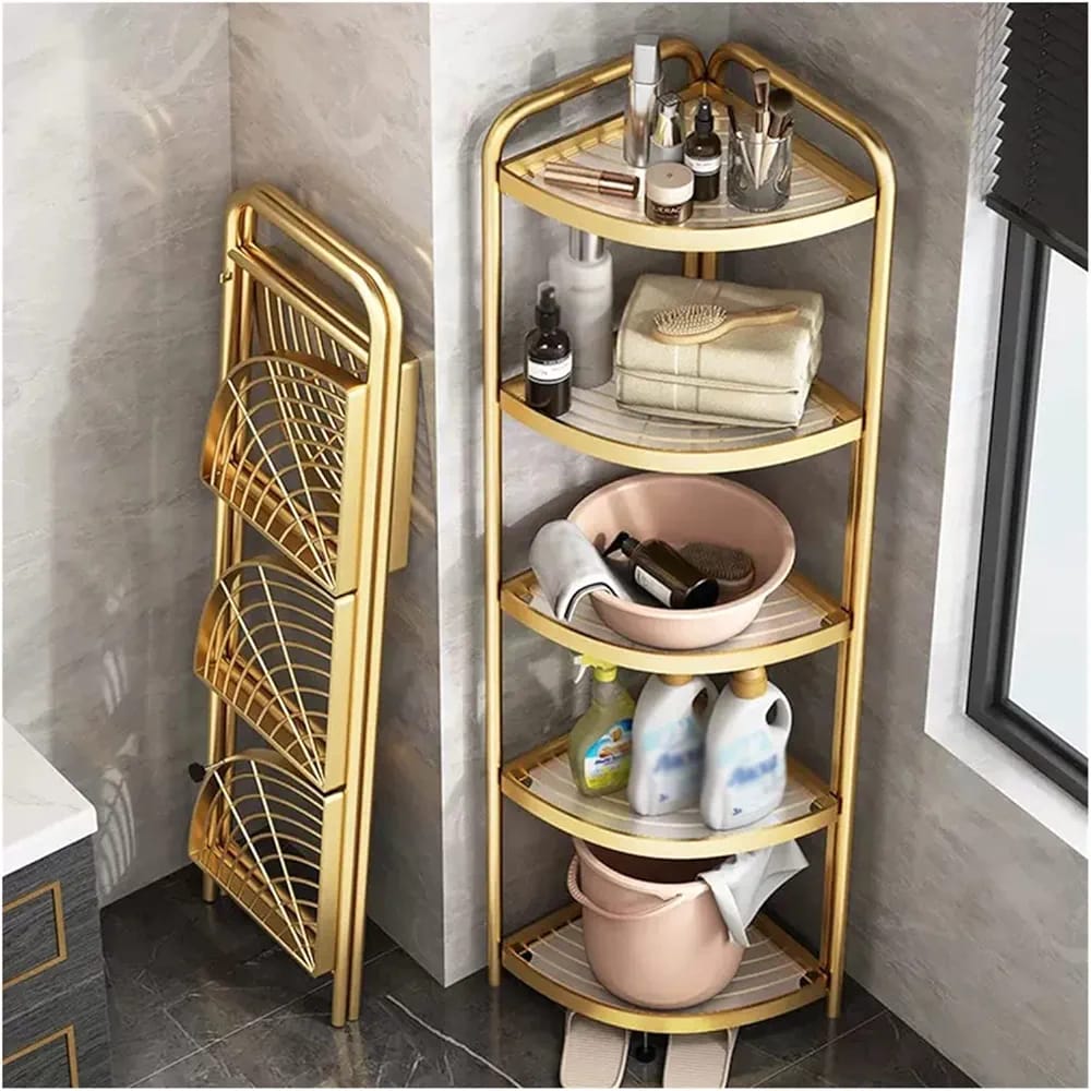 5-Tier Corner Storage Rack, Folding Shelf Stand For Bathroom, Kitchen, Living Room
