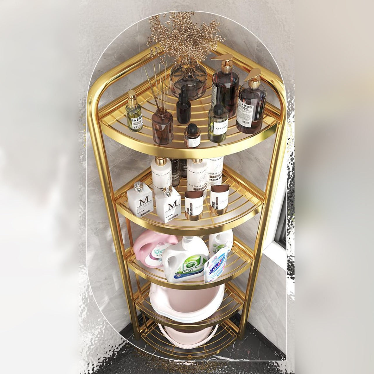 5-Tier Corner Storage Rack, Folding Shelf Stand For Bathroom, Kitchen, Living Room - Image 10