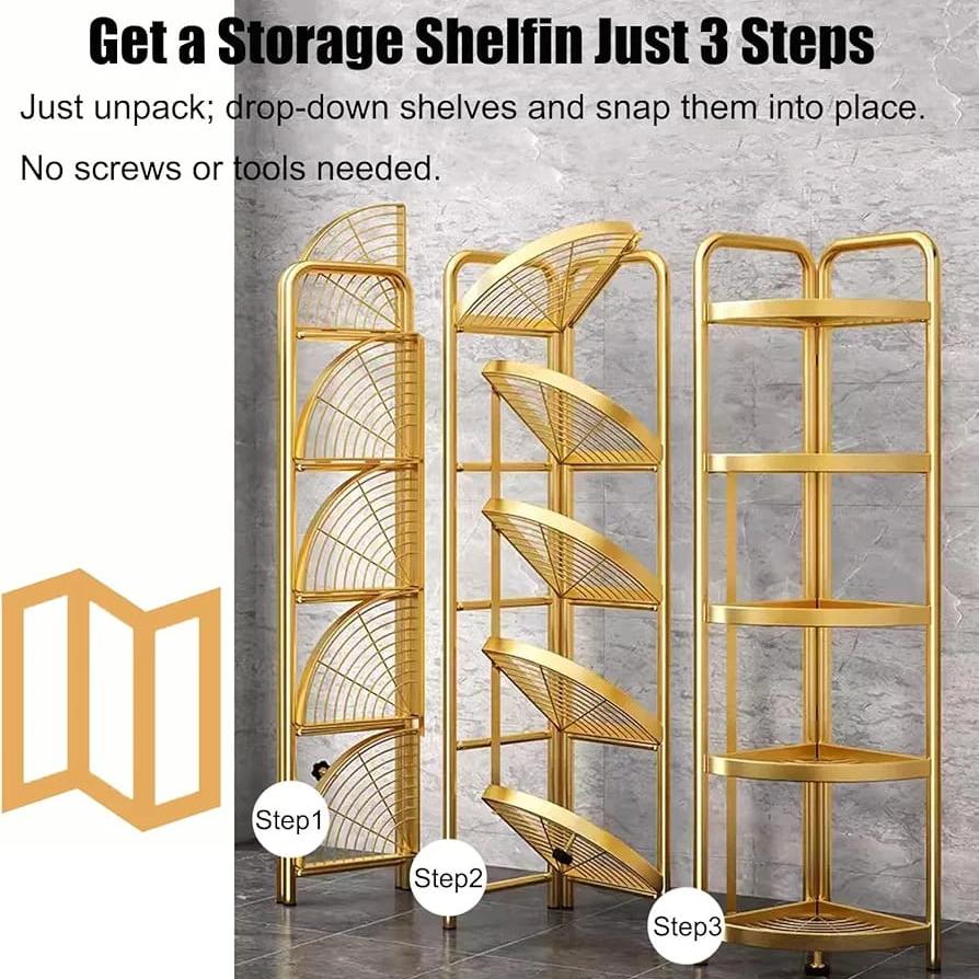 5-Tier Corner Storage Rack, Folding Shelf Stand For Bathroom, Kitchen, Living Room - Image 7