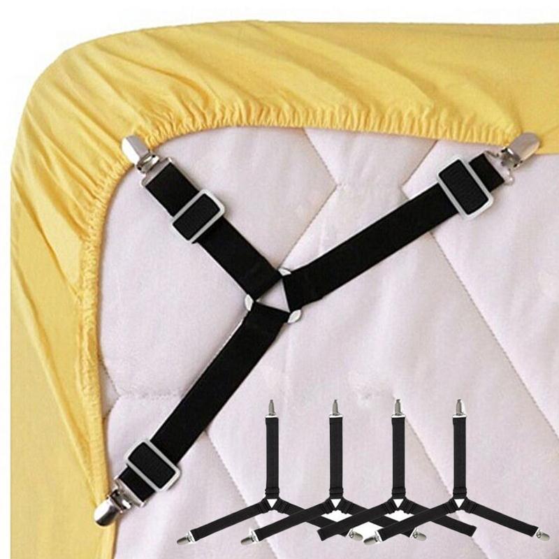 Adjustable Bed Sheet Holder Straps - Triangle Elastic Suspenders with Gripper Clips for Bedsheets, Mattresses