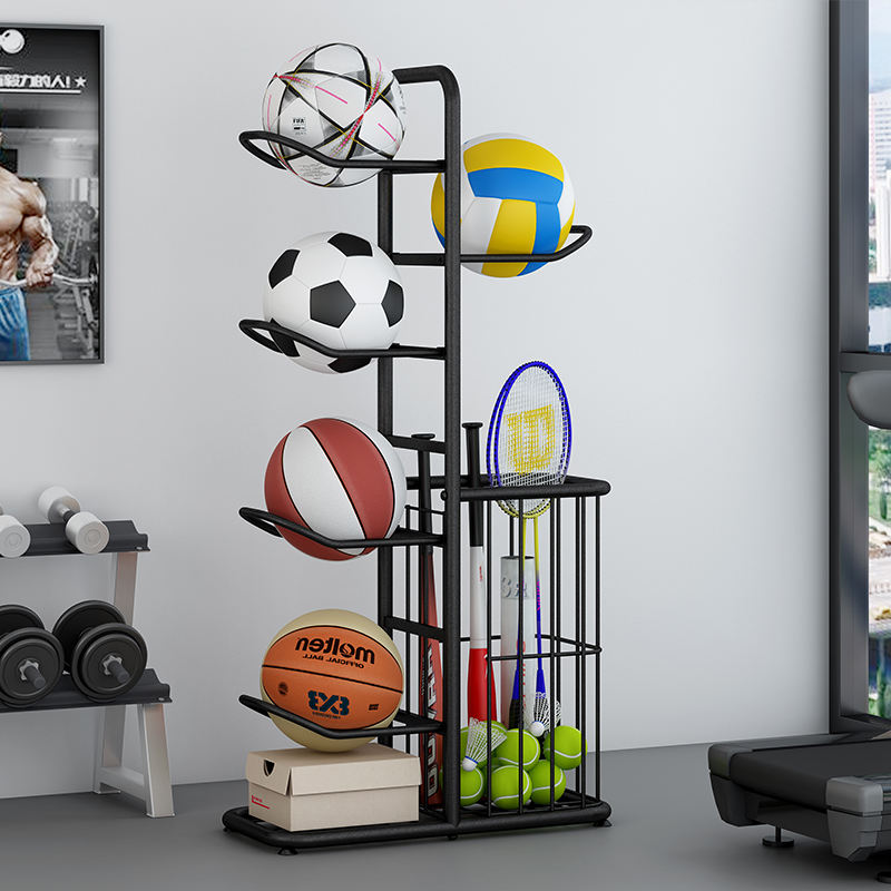 Ball Storage Rack, Basketball Football Volleyball Badminton Racket Storage Stand, Sports Accessories Holder