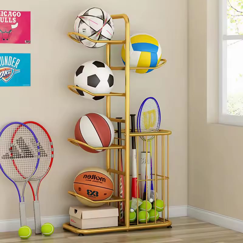 Ball Storage Rack, Basketball Football Volleyball Badminton Racket Storage Stand, Sports Accessories Holder - Image 7