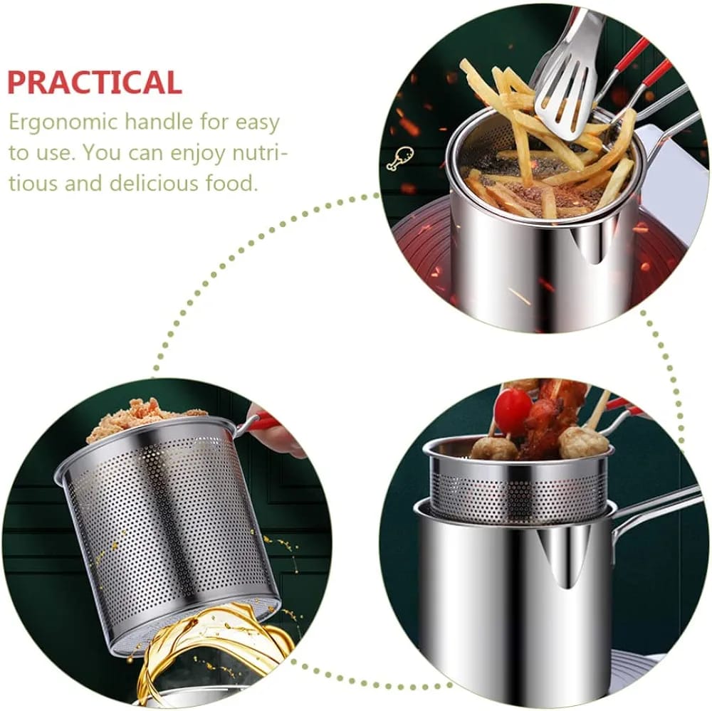 Deep Frying Pot Strainer with Basket and Tong, Mini Long Handle Deep Oil Fryer - Image 9