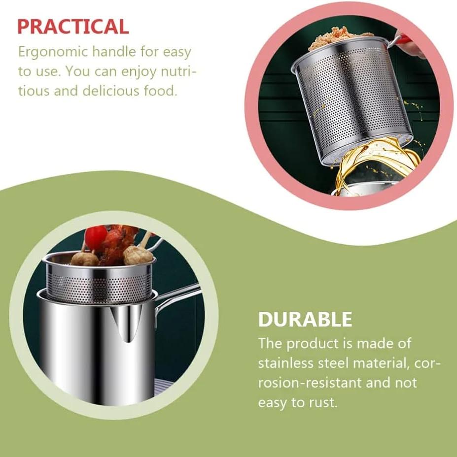 Deep Frying Pot Strainer with Basket and Tong, Mini Long Handle Deep Oil Fryer - Image 10